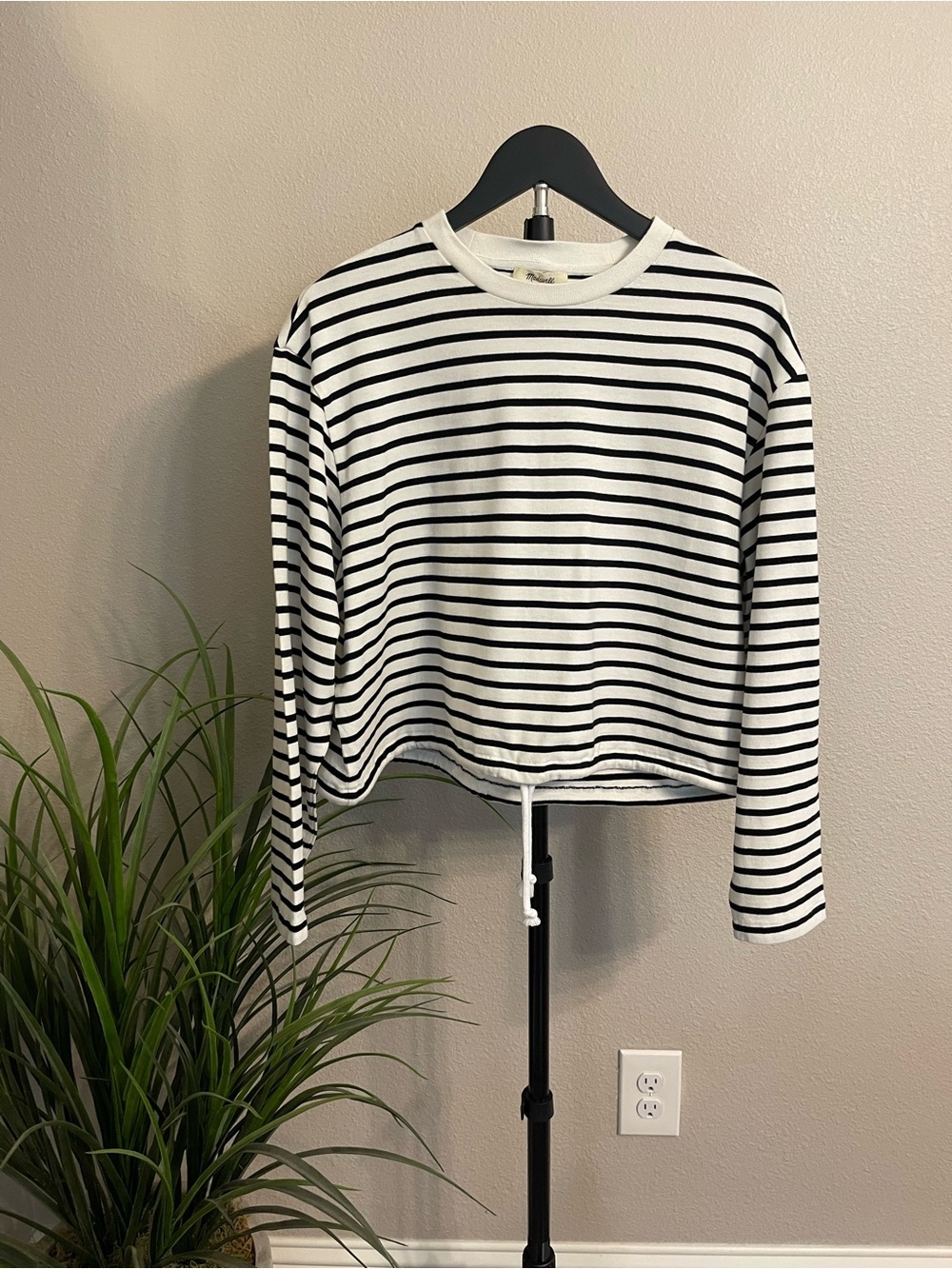 Madewell Black & White Striped Cropped Long-Sleeve Tee